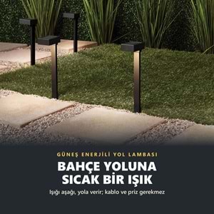 Greentech Güneş Enerjili Kazıklı Bahçe Yolu Lambası, Aşağı Işıklı, Siyah, 4 Adet / GT-SL50