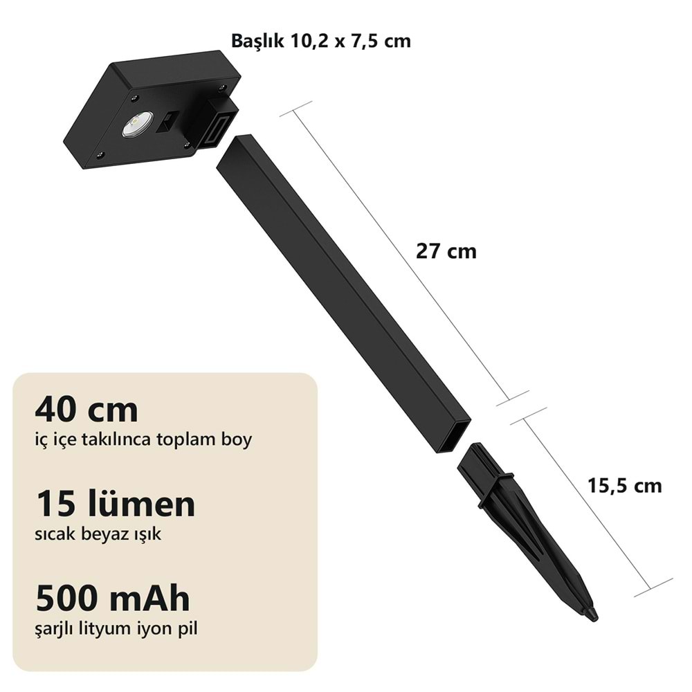 Greentech Güneş Enerjili Kazıklı Bahçe Yolu Lambası, Aşağı Işıklı, Siyah, 4 Adet / GT-SL50