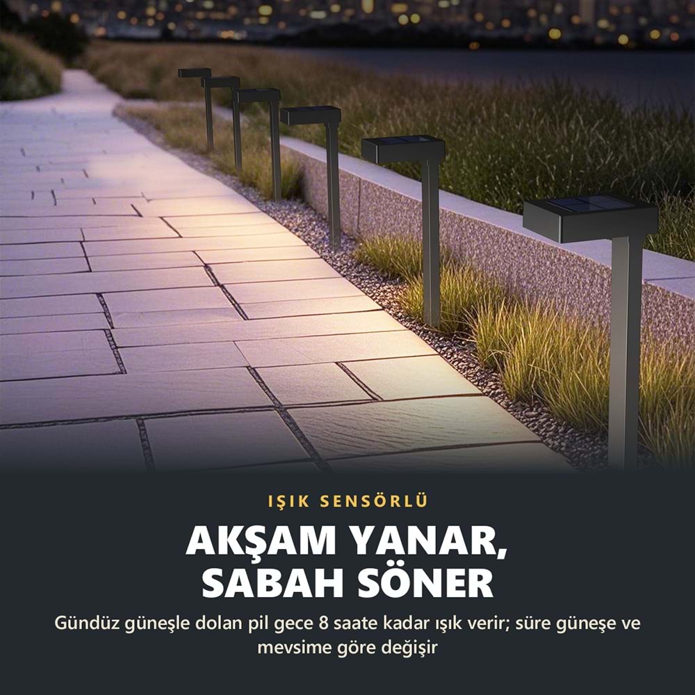 Greentech Güneş Enerjili Kazıklı Bahçe Yolu Lambası, Aşağı Işıklı, Siyah, 4 Adet / GT-SL50